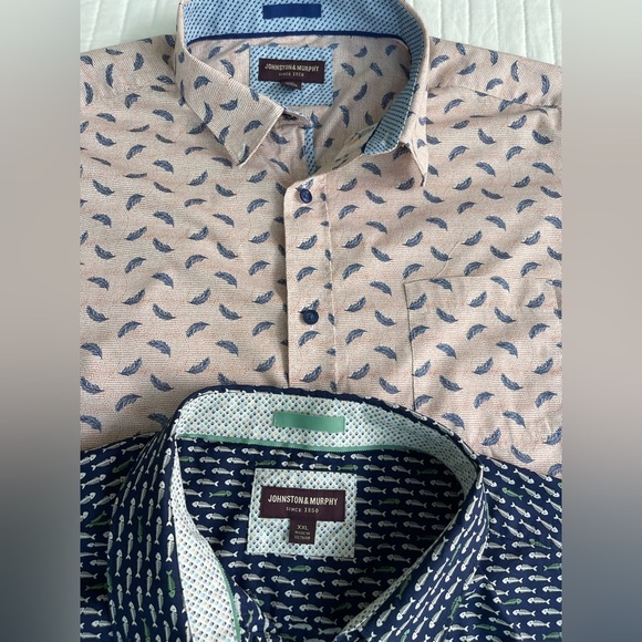 Johnston & Murphy 2 button-down, short sleeve men’s shirt blue & Pink XXL cotton - Picture 2 of 10